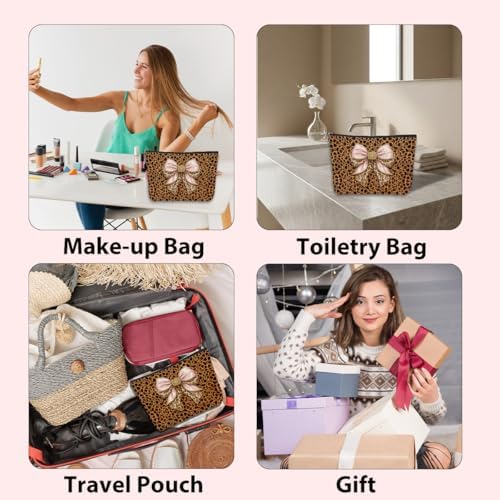 Leopard Coquette Bow Makeup Bag Gifts for Women Mom Sister Girls - Image 5