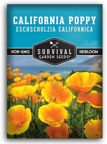Survival Garden Seeds California Poppy Seeds for Planting, 1 Pack by SurvivalGardenSeeds