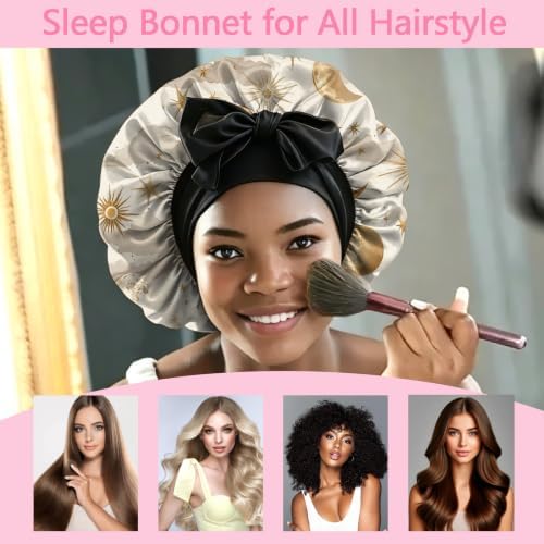 Satin Hair Bonnet Silk Bonnet for Sleeping Double Layer Elastic Tie Band Adjustable Reusable Hair Cap Cute Women Girls - Image 4