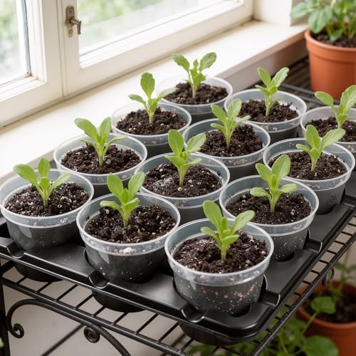 5 Pack 12 Cell Seed Starter Trays with 60 4 Inch Nursery Pots - Image 3