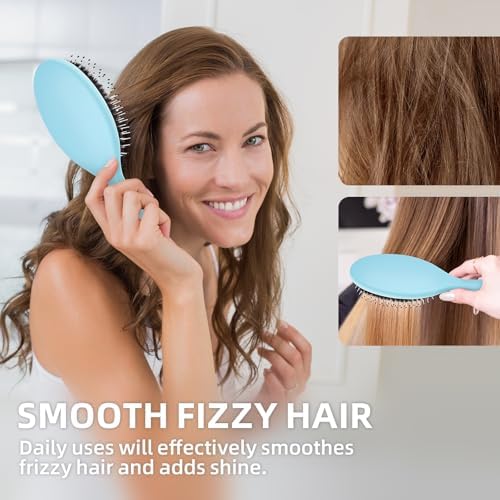 Boar Bristles Hair Brush for Women and Men, Detangling Hair Brush for Smoothing Massage Add Shine, Nylon&Boar Bristles Detangler brush for Hair Healthy (1 Pack-Blue) - Image 4