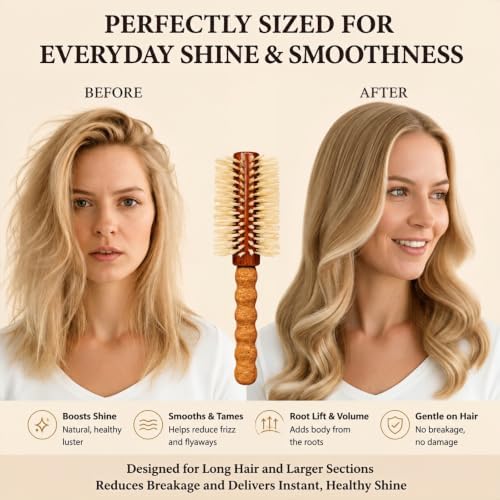 Boar Bristle Round Brush with Rose Quartz Castor Oil Roller Ball Set - Image 4
