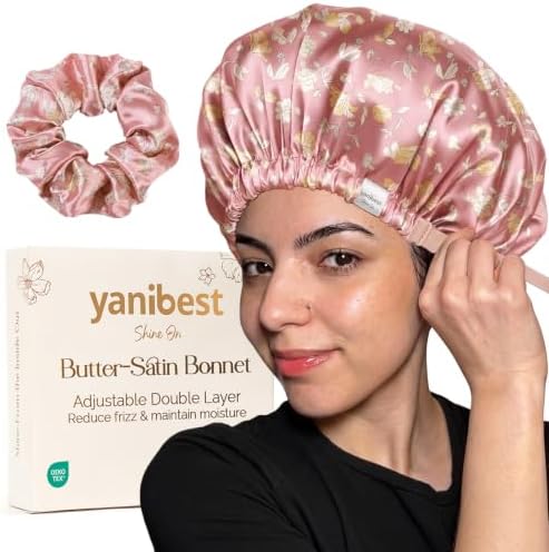 YANIBEST Adjustable Satin Bonnet with No Damage Hair Scrunchie by yanibest