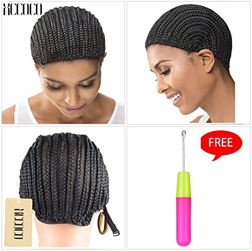 1PCS Breathable Braided Crochet Cornrows Wig Caps for Making Synethic Wigs Durable Stable Black Easier Sew in Braiding Wigs Cap Medium Size - Image 2