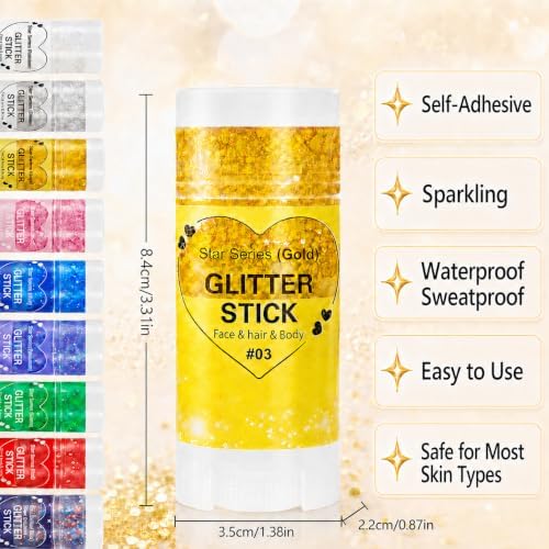 Mysense Gold Body Glitter Stick,Sparkling Face Hair Glitter,Mardi Gras Accessories,Singer Concert Festival Rave Outfit for Women,Mermaid Sequins Chunky Glitter Makeup - Image 5