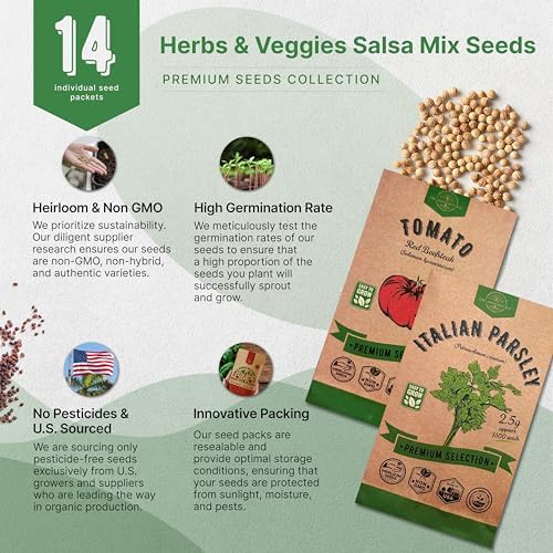 14 Herb, Tomato & Chili Pepper Gardening Seeds Salsa Variety Pack for Outdoors & Indoor Garden 5180+ Non-GMO Heirloom Seeds Cilantro, Basil, Oregano, Parsley, Onion, Pepper Tomato Seed - Image 6