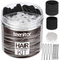 Teenitor Hair Accessories Kit for Woman Girls 500pcs Elastic Hair Bands 30pcs Ponytail Holders, Black Seamless Thick Hair Bands, 40pcs Bobby Pins Black Clear by PERFECTYOURBEAUTY