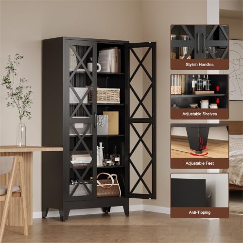 COFaR Metal Kitchen Cabinet, Pantry Storage Cabinets, 71" Tall Black ﻿ - Image 5
