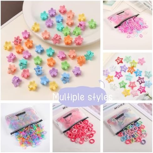 1256 pcs Hair Accessories for Girls Ponytail Holders Toddler Hair Ties with 30 pcs Mini Hair Clips 20 pcs Star Hair Clips - Image 3