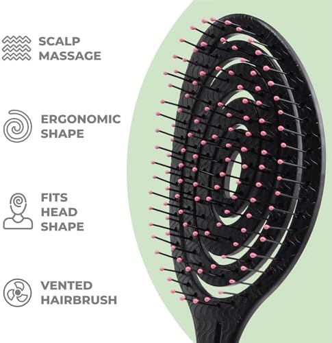 Ninabella Detangler Brush - No Tangle Hair Brush for Women, Fine, Thick and Long Hair - Hairbrush for Wet and Dry Hair, Gentle on the Scalp - Black and Pink - Image 3