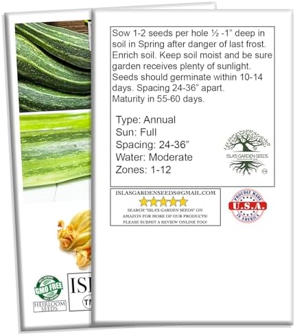 Italian Striped Zucchini Summer Squash Seeds – 50+ Heirloom Non-GMO Seeds by Isla’s Garden Seeds, High-Yield & Flavorful Variety, Perfect for Home Gardens, Easy to Grow, Great Gardening Gift - Image 5