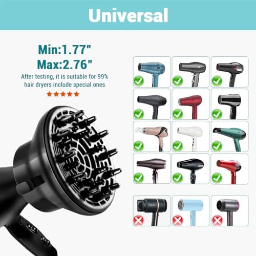 KAHEM Universal Hair Diffuser, Adjustable from 1.77 Inch to 2.76 Inch, Hair Dryer Diffuser Attachment for Frizz-free curly hair,Professional Blow Dryer Diffuser - Image 5