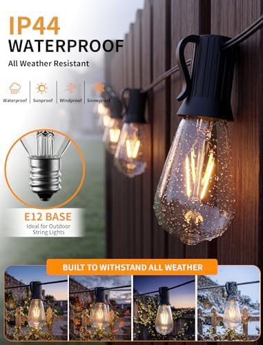 25 Pack Edison Light Bulbs, 5 Watts E12 Candelabra Base ST35 Edison Replacement Bulbs, Bistro Light Bulbs Incandescent for Outdoor Patio, Vintage Light Bulb Warm White - Image 5