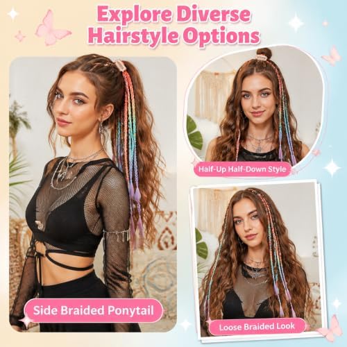 16“ Clip in Dreadlocks Hair Extensions Women Daily (Rainbow Colors) - Image 5