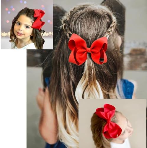 2 PCS 6inchs Hair Bows for Girls Grosgrain Ribbon Hair Bow Alligator Clips Hair Accessories for Baby Girls Toddlers(Red) - Image 6