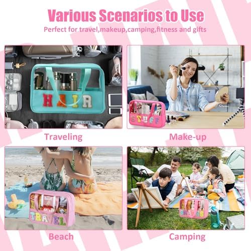 BuyCard Preppy Stuff Bags for Travel, Clear Makeup Bag with Handle Rose Red - Image 5