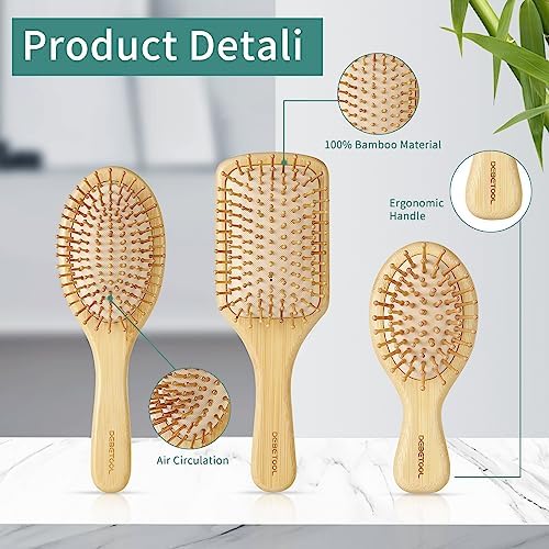 DEBETOOL Bamboo Hair Brush Set, Natural Wooden Paddle Detangling Brush - Image 3
