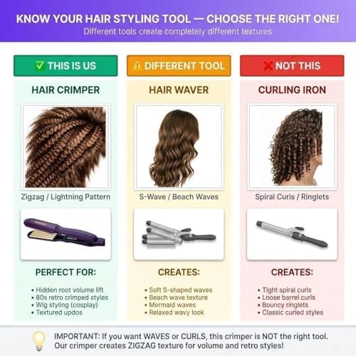 DSHOW Crimping Iron Hair Crimper for Hair-Volumizing Crimper with Titanium Ceramic Plates, 5 Temp Settings (140C-220C), Hair Crimping Tool for Fluffy Volume and Texture, Auto Off, Dual Voltage [Black] - Image 5