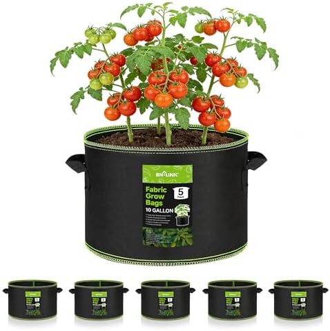 BN-LINK 5-Pack 10 Gallon Grow Bags, Heavy Duty Aeration Fabric Pots with Handles, Thickened Nonwoven Plant Bags for Vegetables, Flowers, Fruits by BN-LINK