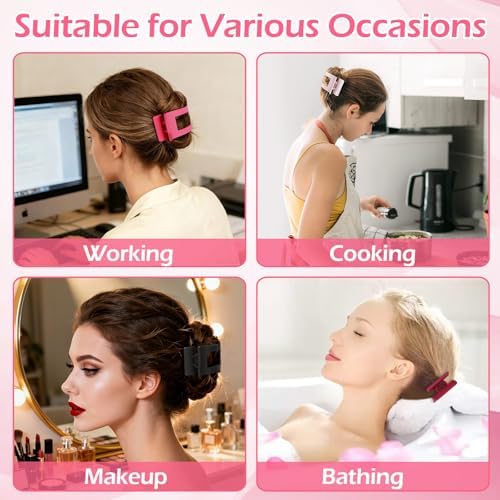 French Flat Hair Clips for Women 6pcs Hair Claw Clips for Thick or Thin Hair Matte Claw Clips for Girls Barrettes Non-Slip Strong Hold Hair Accessories for Women (Pink) - Image 5