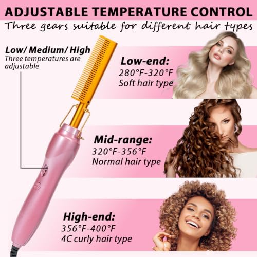 Electric Hot Comb Hair Straightener Heat Pressing Combs Ceramic Curling Flat Iron Curler, Hot Comb Electric for Wigs Electrical Straightening Comb Curling Iron for Natural Hair with Anti-Scald Case - Image 5