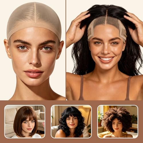 MEEZY Skin Color Lace Wig Grip Cap with 4 Pcs Stocking Hairnets for Women, Non-Slip Wig Caps with Grip Band for Lace Front Wig, Adjustable Elastic Headband Accessories for Secure Hold - Image 5