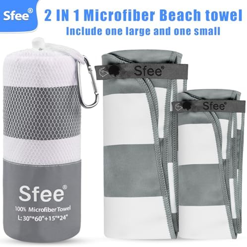 Sfee 2 in 1 Microfiber Beach Towel, Quick Dry Towel Camping Towel Travel Towel Super Absorbent Compact Lightweight Sports Gym Towels Set for Beach, Gym, Hiking, Pool, Backpacking, Bath, Yoga - Image 5