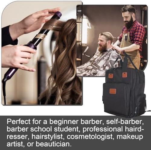 Barber Organizer Backpack for Clippers and Supplies, Water-Resistant Hairstylist Travel Bag with Adjustable Dividers, Cosmetology Bag with 3 Compartments, Fits 15-Inch Laptop - Image 7