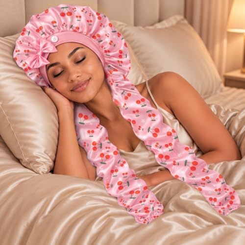 Bonnet for Braids Long Hair Double Layer Silk Satin Bonnet Bounce Curl Caps Women Sleeping Samurai Wrap Hair Hose Cap 2 in 1 - Image 7