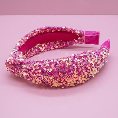 FROG SAC Sequin Knot Headband for Girls, Pink Knotted Hair Bands Accessories for Kids, Sparkly Iridescent Little Girl Headbands, Cute Fashion Hairbands for Tweens Stocking Stuffers for Children - Image 5