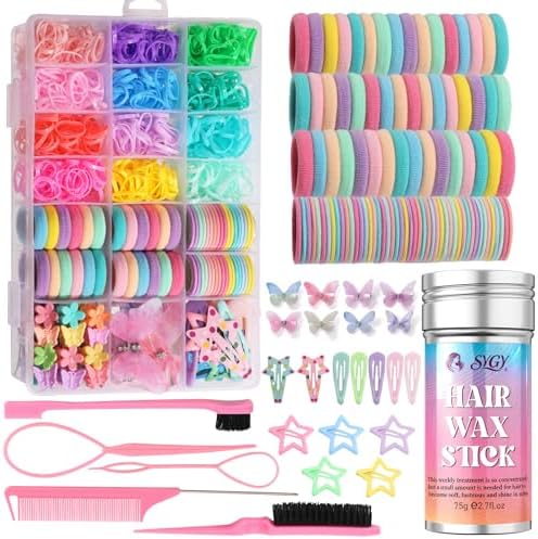 Hair Accessories for Girls, 1350P Colorful Hair Ties with 44P Hair Clips by SYGY