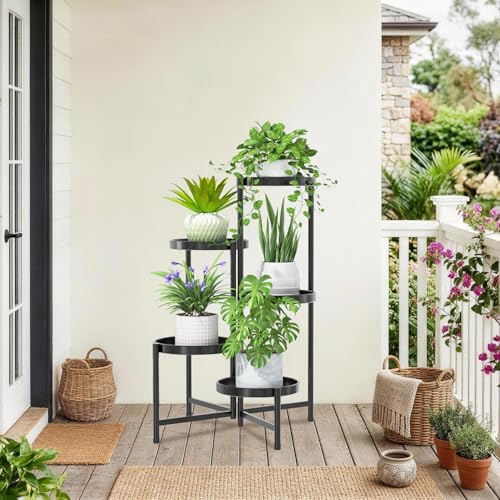 5 Tier Large Plant Stand with Garden Tools, 10 Inch Tray, Black - Image 7