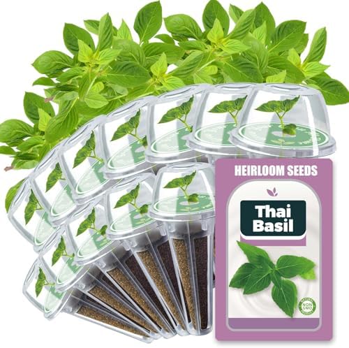 Basil Seed Pods for All Hydroponics Growing Systems, 12 Pods Herb Kit with 400+ Seeds of Thai Basil, Grow Your Own Herb Garden at Home by HiHOYA