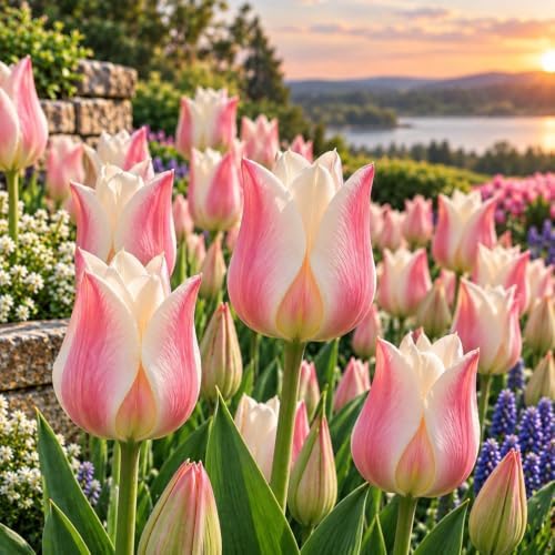 25 Blushing Lady Tulip Bulbs for Fall Planting | Pink Yellow Spring Flowers by CZGrain