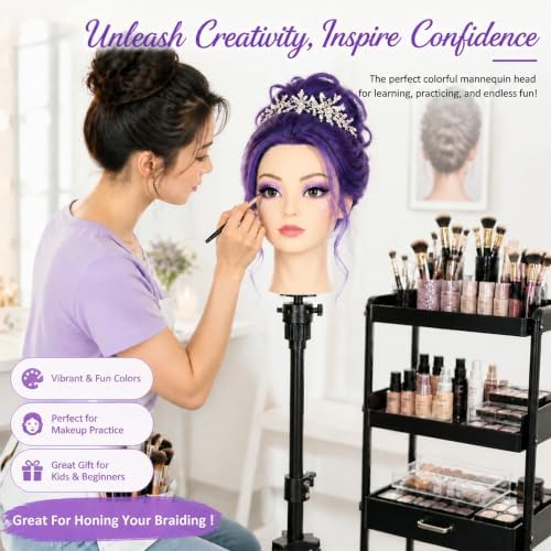 Mannequin Head with Hair 28" Doll Head for Hairdresser & Tripod Stand - Image 2