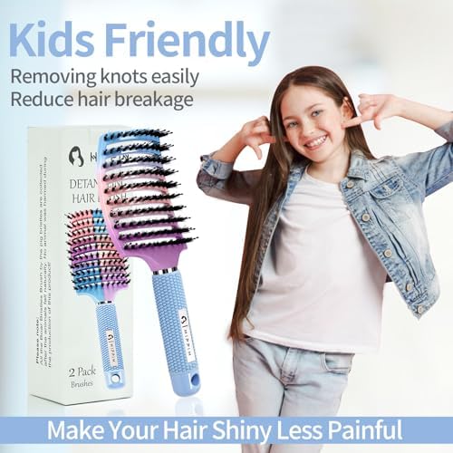HIPPIH Boar Bristle Hair Brush Set of 2, Detangling Smoothing for Wet & Dry - Image 6