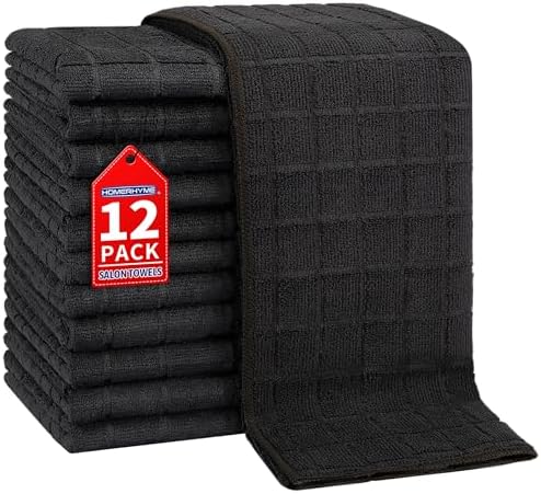 Salon Towels, 12 Pack Black Microfiber Hair Towel, 16 x 27 Inches by HOMERHYME