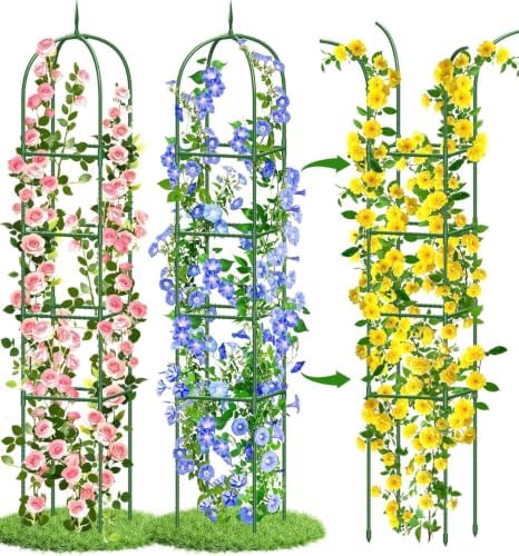 Garden Obelisk Trellis for Climbing Plants, 6FT Garden Obelisk Rustproof PE Coated Metal Potted Plant Climbing Support, Thickened Tube Plant Tower Trellis for Clematis Vine Support Indoor (2 Pack) by GrowYourGreenParadise