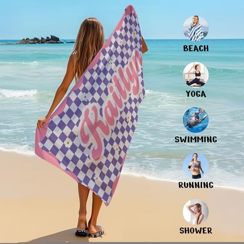 JML Personalized Beach Towel with Name, Custom Flower Beach Towel, Customized Microfiber Pool Towel, Quick Dry & Absorbent Swim Towel for Adult,Anniversary, Birthday, Summer Holiday,Vacation - Image 6