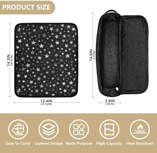 Hair Tools Travel Bag with Heat Resistant Mat 2-in-1 Hot Tools Travel Bag Organizer Flat Curling Iron Travel Case for Straightener Sparkly Silver Stars - Image 4
