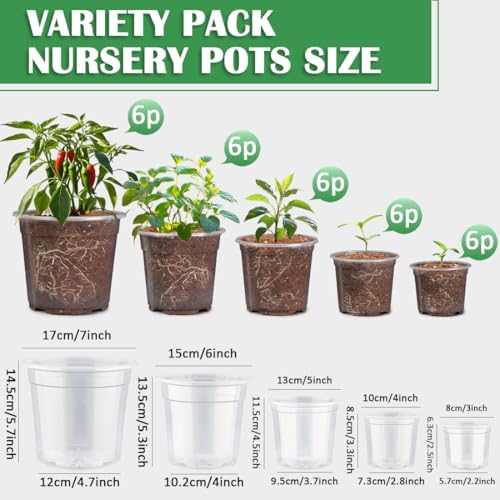 30 Pack 7/6/5/4/3 Inch Clear Nursery Pots for Plants, Flexible Plastic Plant Pots with Drainage Holes, Transparent Seed Starter Pots Variety Pack for Succulents, Seedlings, Flowers, Vegetable - Image 2