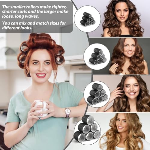 50Pcs Rollers Hair Curlers Self Grip Hair Rollers Set with 24Pcs Hair Rollers in 4 Sizes, 24 Pcs Clips and Cosmetic Bag for Blowout Look Long Medium Thick Hair Volume - Image 5