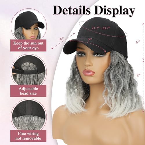HANYUDIE Hat Wig for Women Wig Cap with Curly Hair Extensions Hat with Hair Wave Adjustable Baseball Cap Wigs - Image 3