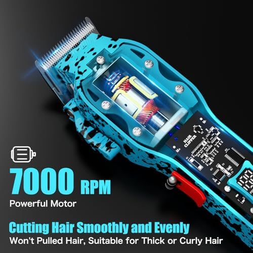 Professional Hair Clippers for Men, Cordless Barber kit for Hair Cutting & Grooming, Hair Clippers Set for Barber Haircut with LED Display 8 Fade Taper Combs(Blue) - Image 3