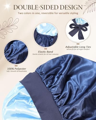 AWAYTR Long Satin Bonnet for Sleeping, Women Two-Tone Reversible Sleep Cap - Image 2