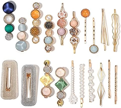 Mehayi 20 PCS Macaron Pearls and Acrylic Resin Hair Clips, Handmade Cute Hair Barrettes Bobby Pins, Glitter Crystal Geometric Hairpin, Elegant Gold Hair Accessories, Gifts for Women Girls… by Mehayi