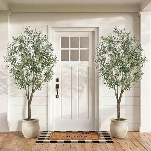 Artificial Olive Tree Indoor 7FT, Tall Faux Olive Tree with White Planter - Image 2