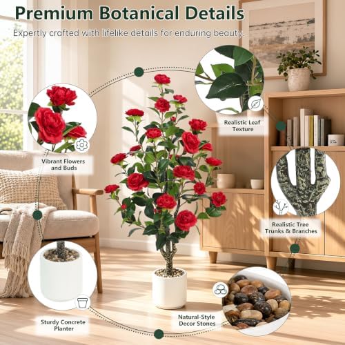 UPBUD Artificial Camellia Tree 2 Pack, 43.3" Tall Fake Camellia Plant - Image 4