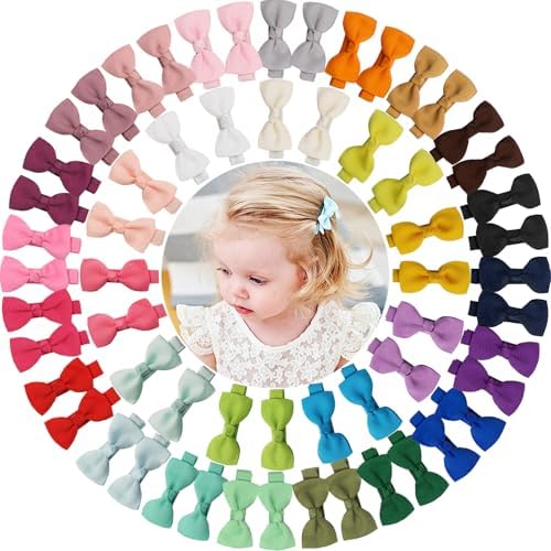 Baby Hair Clips 60 Pieces 30 Colors in Pairs Baby Girls Fully Lined Bows Hair Pins Tiny 2" Hair Bows Alligator Clips for Girls Infants Toddlers by ALINMO