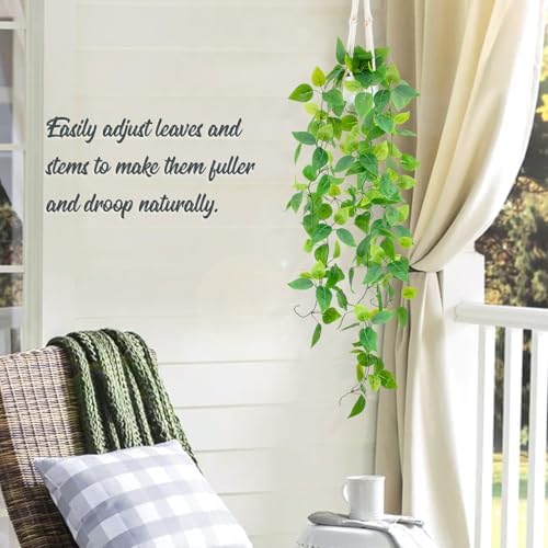 LOYWREE 2 Pack Artificial Hanging Plant Kit with Pot and Hanger - 39" Long Fake Pothos Vines - Hanging Potted Faux Plant Indoor for Wall Ceiling Bedroom Bathroom Living Room Home Decor (White Pot) - Image 4